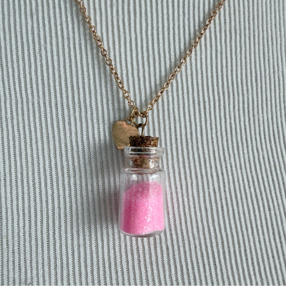 Pink Fairy Dust Heart Charm Necklace Gold Tone Womens Girls Cute Gift - Picture 2 of 6